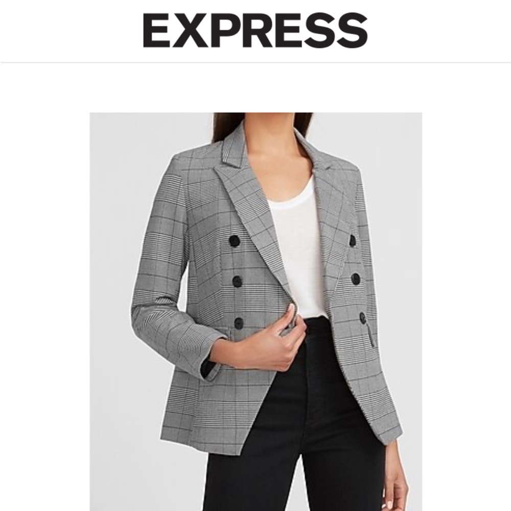 Express Women's Black and White Checkered Blazer